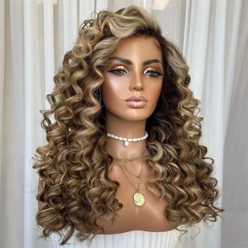 Perruque Lace Front Wig synthétique bouclée et profonde pour femmes
