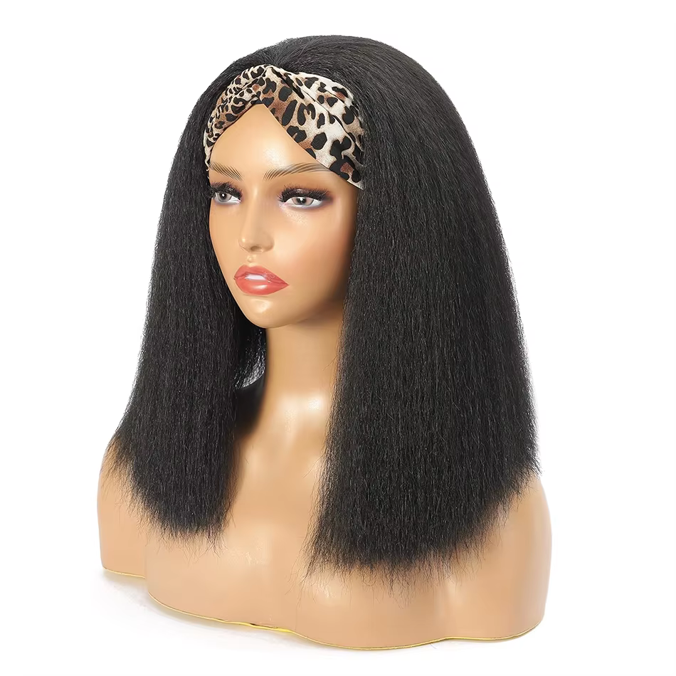 Crépus droite courte Bob bandeau perruque pour femmes brésilien Remy 100% cheveux humains 250% pas cher pleine Machine