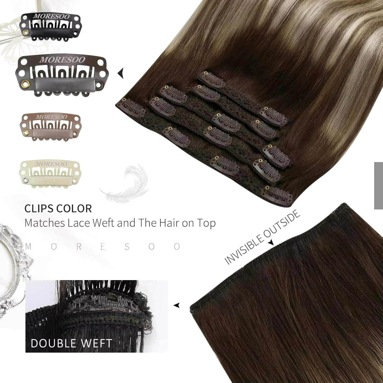Moresoo-Extensions de cheveux à clipser
