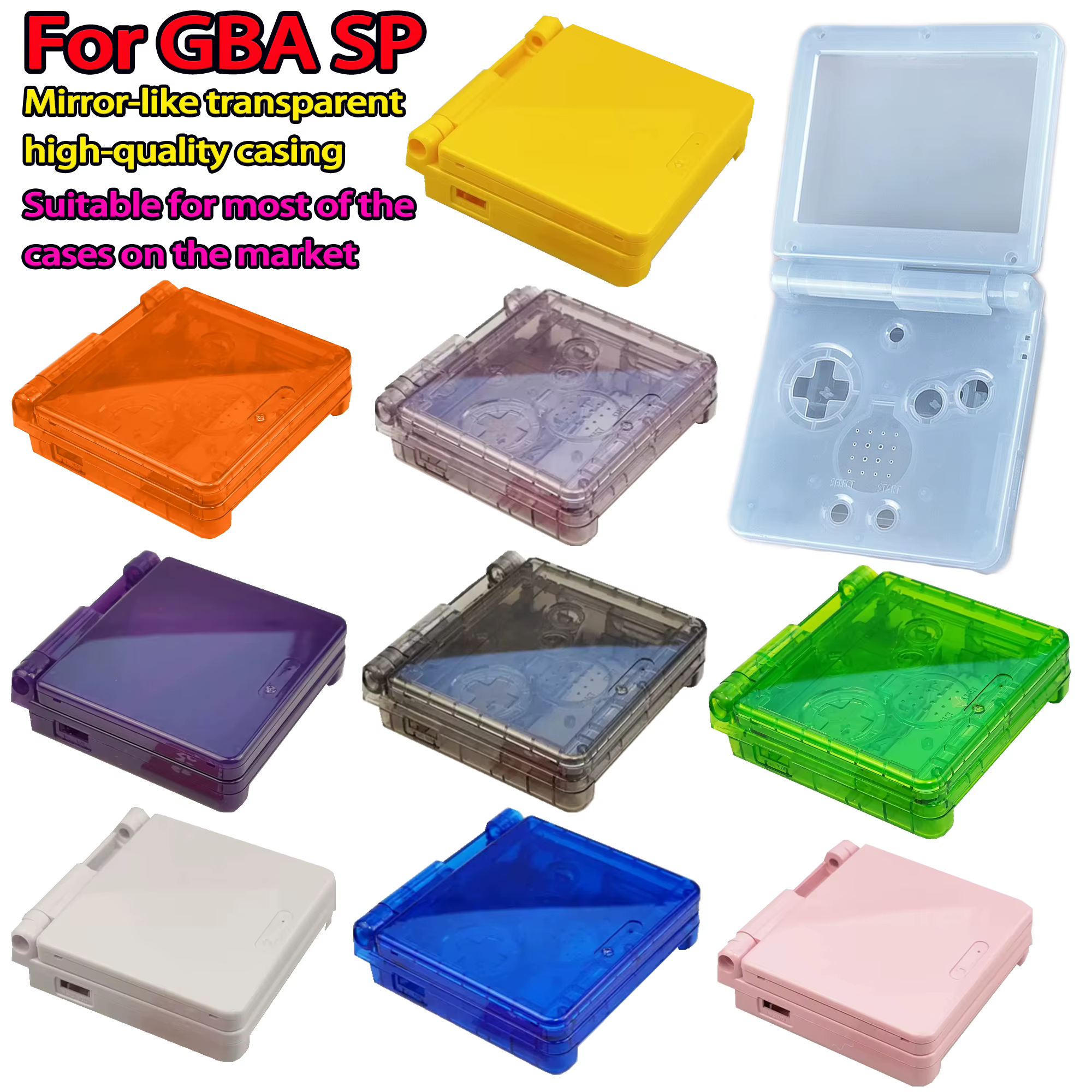 Coque miroir prédécoupée personnalisée pour GBA SP, coque universelle amusante pour GBA SP, coque compatible IPS, coque multi-adaptation pour GBA SP