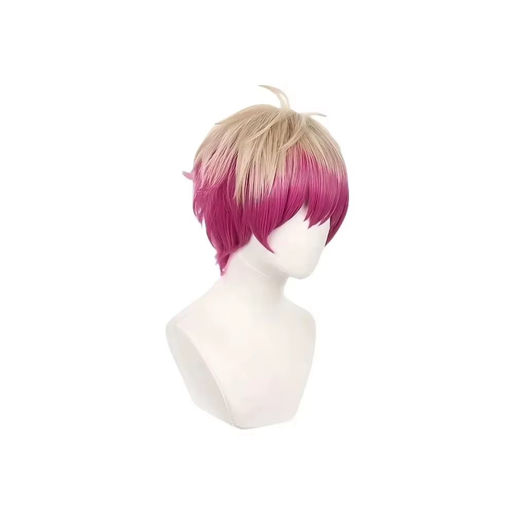 Perruque synthétique courte dégradée blond-rose avec texture texturée sur le devant – Fibre résistante à la chaleur