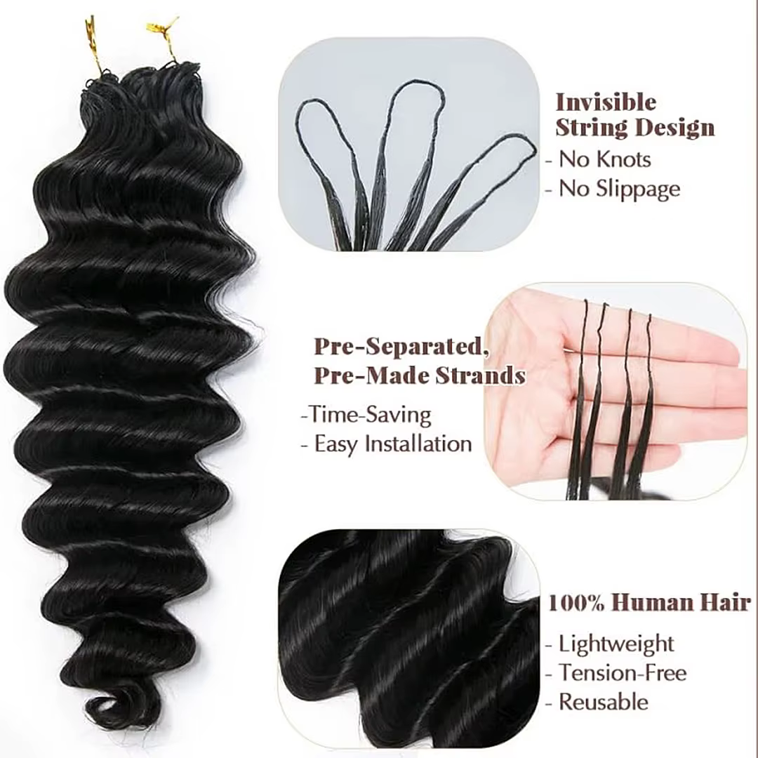 Extensions de cheveux humains au crochet sans nœuds