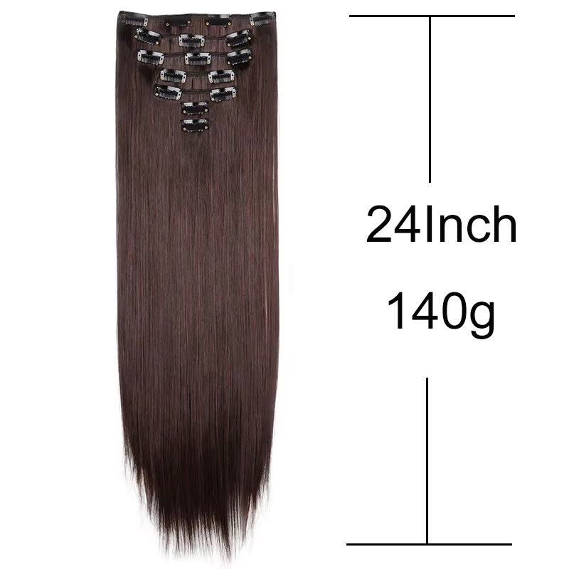 WIGSIN 24 pouces synthétique 7 pièces/ensemble Extension de cheveux longs raides 16Clips coiffure noir blond postiche pour les femmes