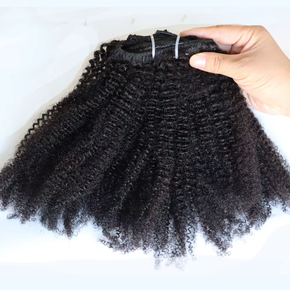KPLYGDG réel 4C Afro crépus bouclés Extensions de cheveux humains Clips en naturel noir vierge Remy pince dans