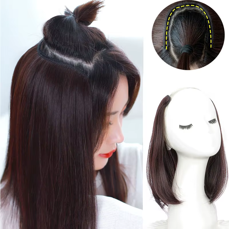 WIGSIN – postiche synthétique courte et lisse, 20cm/30cm, sans couture, partie en V, demi-perruque pour femmes, augmente le Volume des cheveux