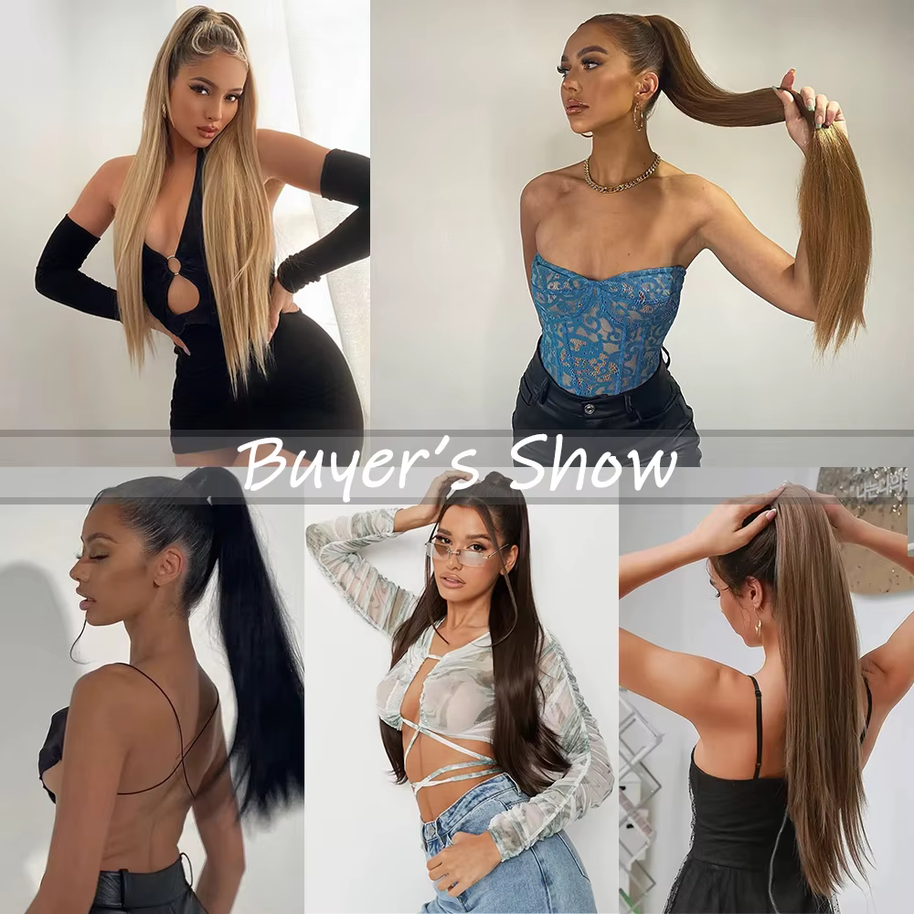 Extensions de queue de cheval synthétiques enrouler autour du Clip