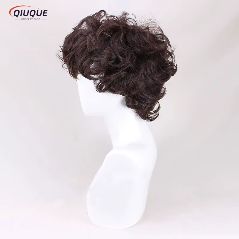 Frodo Baggins-Perruque Cosplay Courte Bouclée Marron