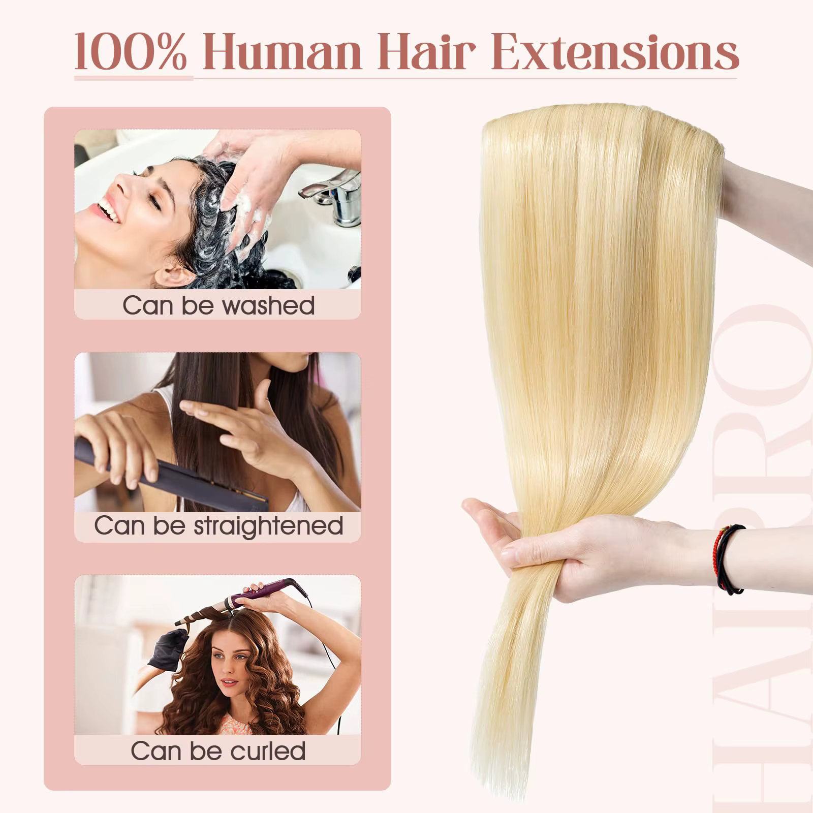 Extensions de cheveux naturels à clipser