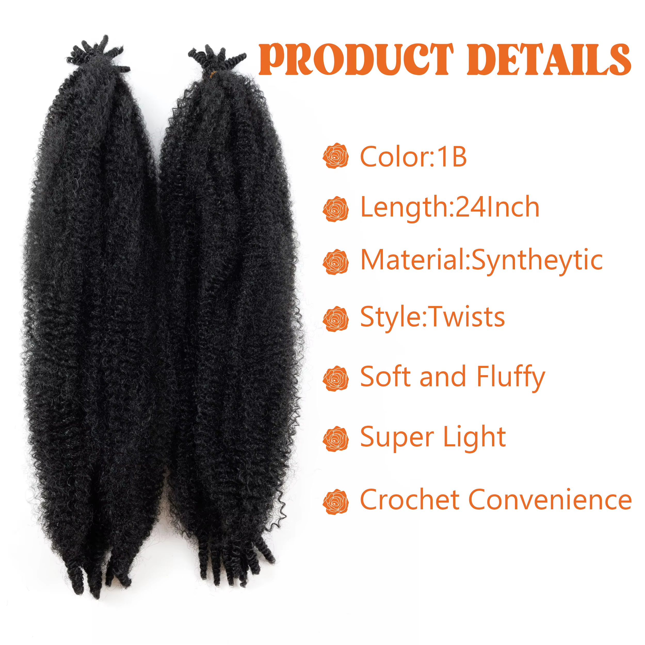 Extensions capillaires synthétiques Afro torsadées de printemps