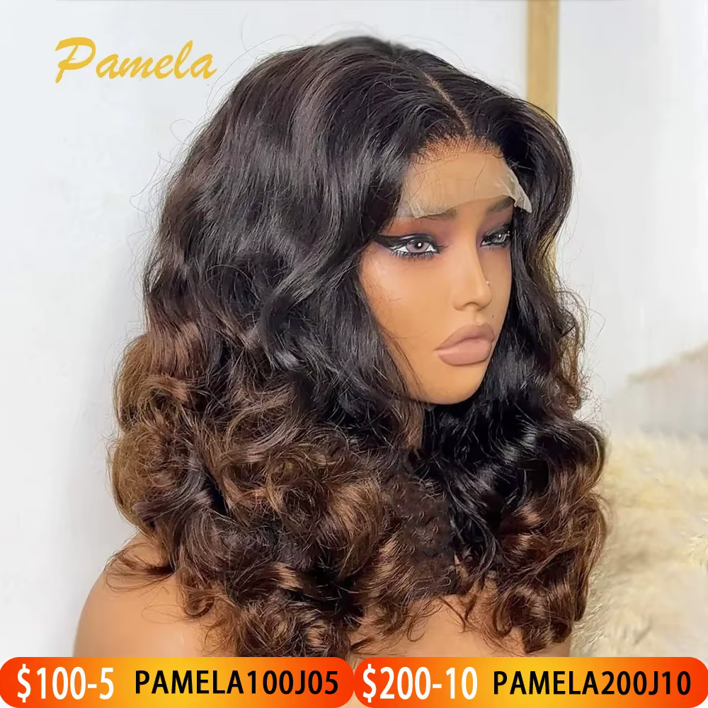 Perruque Blonde Ombre couleur marron perruque de cheveux humains 250 densité lâche vague profonde dentelle frontale sans colle perruques cheveux humains prêt à porter