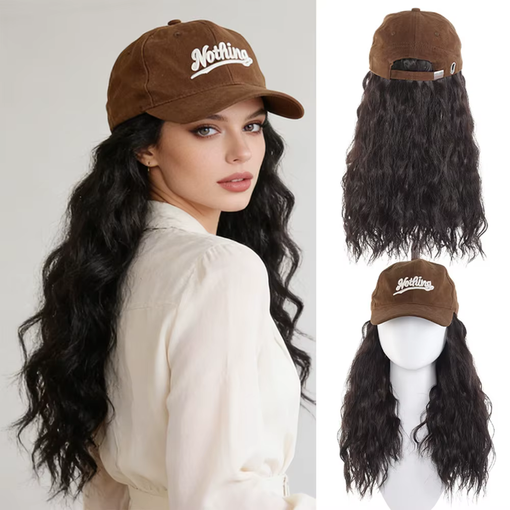 Casquette perruque synthétique avec extensions ondulées naturelles intégrées pour femme