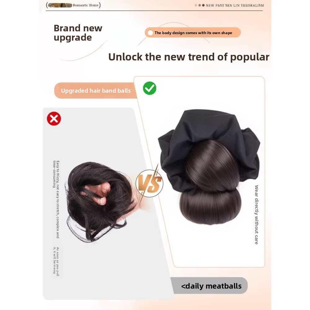 Nouveau Chignon Synthétique Noir avec Pince à Cheveux et Élastique