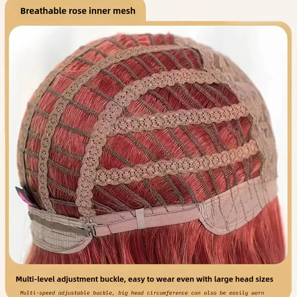 Perruque synthétique courte bouclée rouge framboise