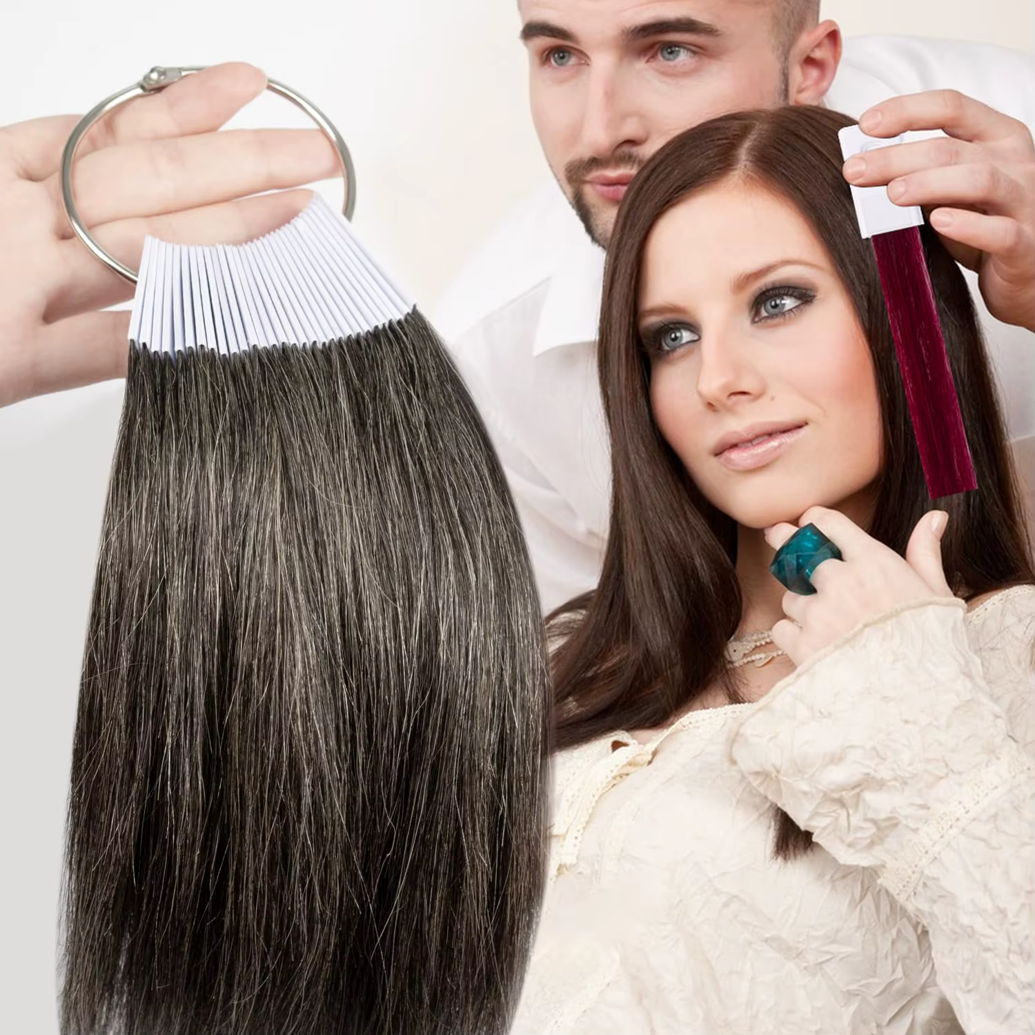 Échantillons de cheveux gris anneaux de couleur Extensions