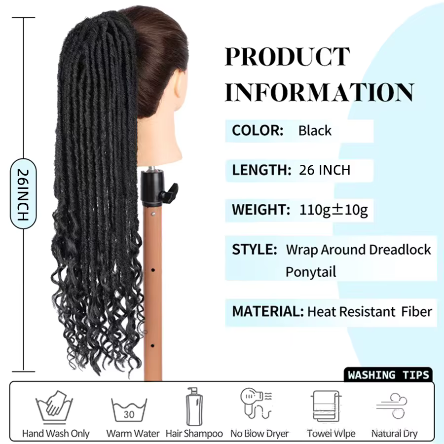 Extensions de queue de cheval à clipser, fausses locks torsadées pour femmes noires, postiches synthétiques Goddess Locs à enrouler