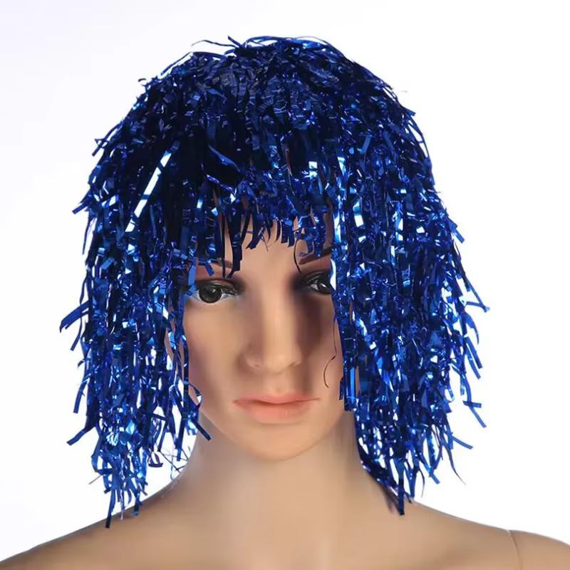 Hommes femmes dame coloré fil de pluie gland Paillette perruque Bar Disco Clown désordre cheveux décoration accessoires fête tête porter noël