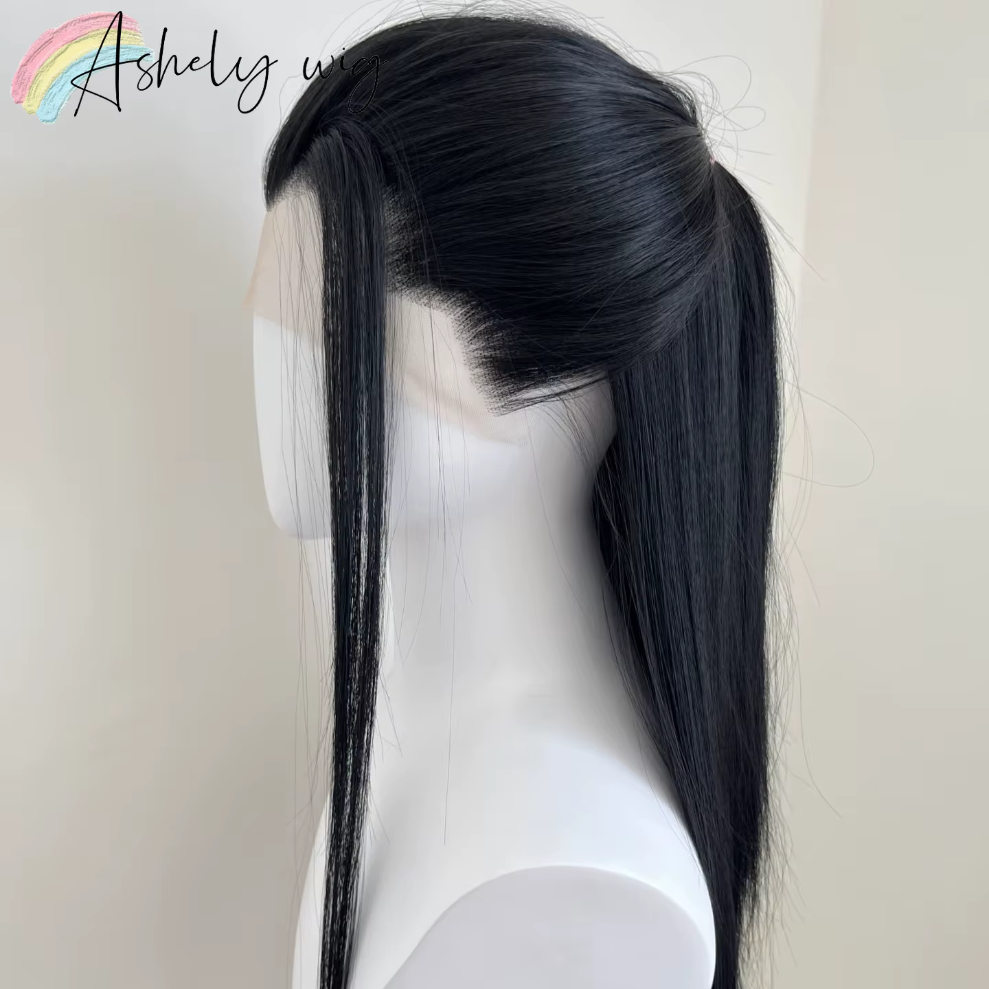 Ashely Widow's Peak Wig – Perruque synthétique noire à dentelle frontale 26 pouces 13*4