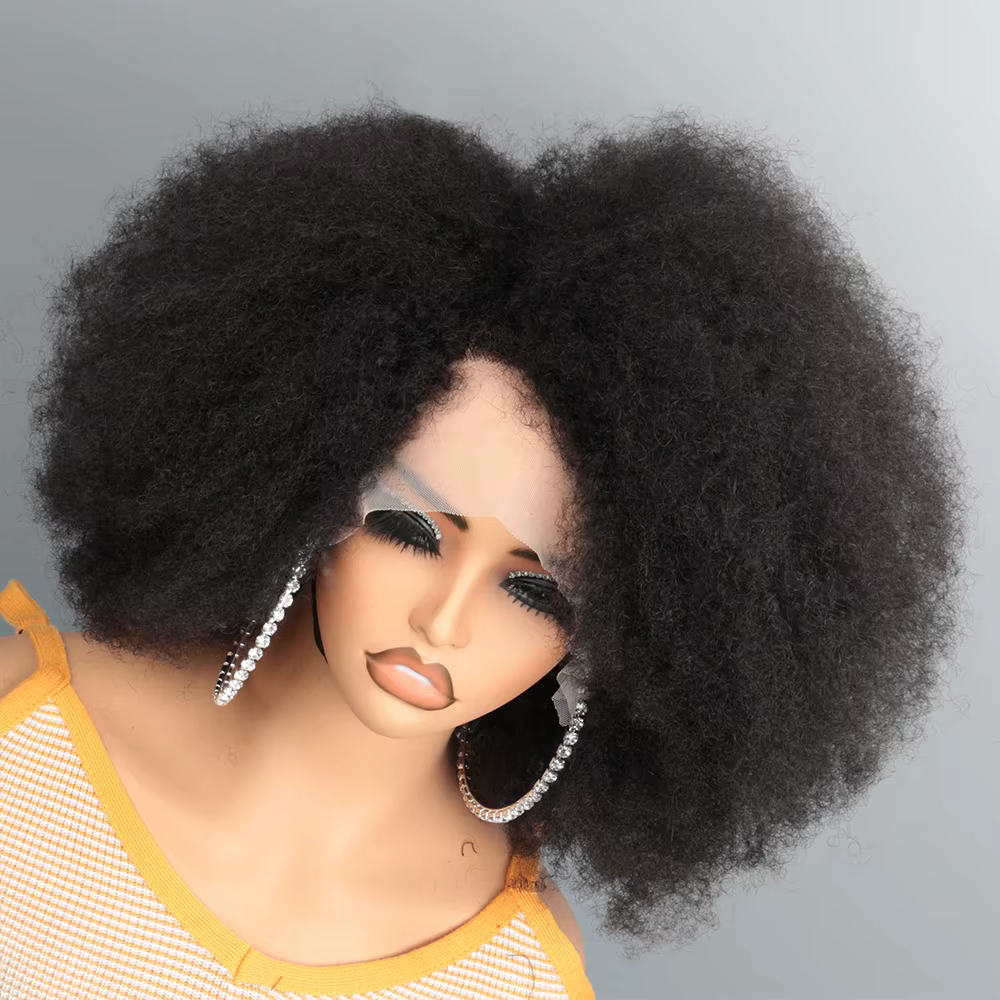 Afro crépus bouclés dentelle avant perruque couleur naturelle