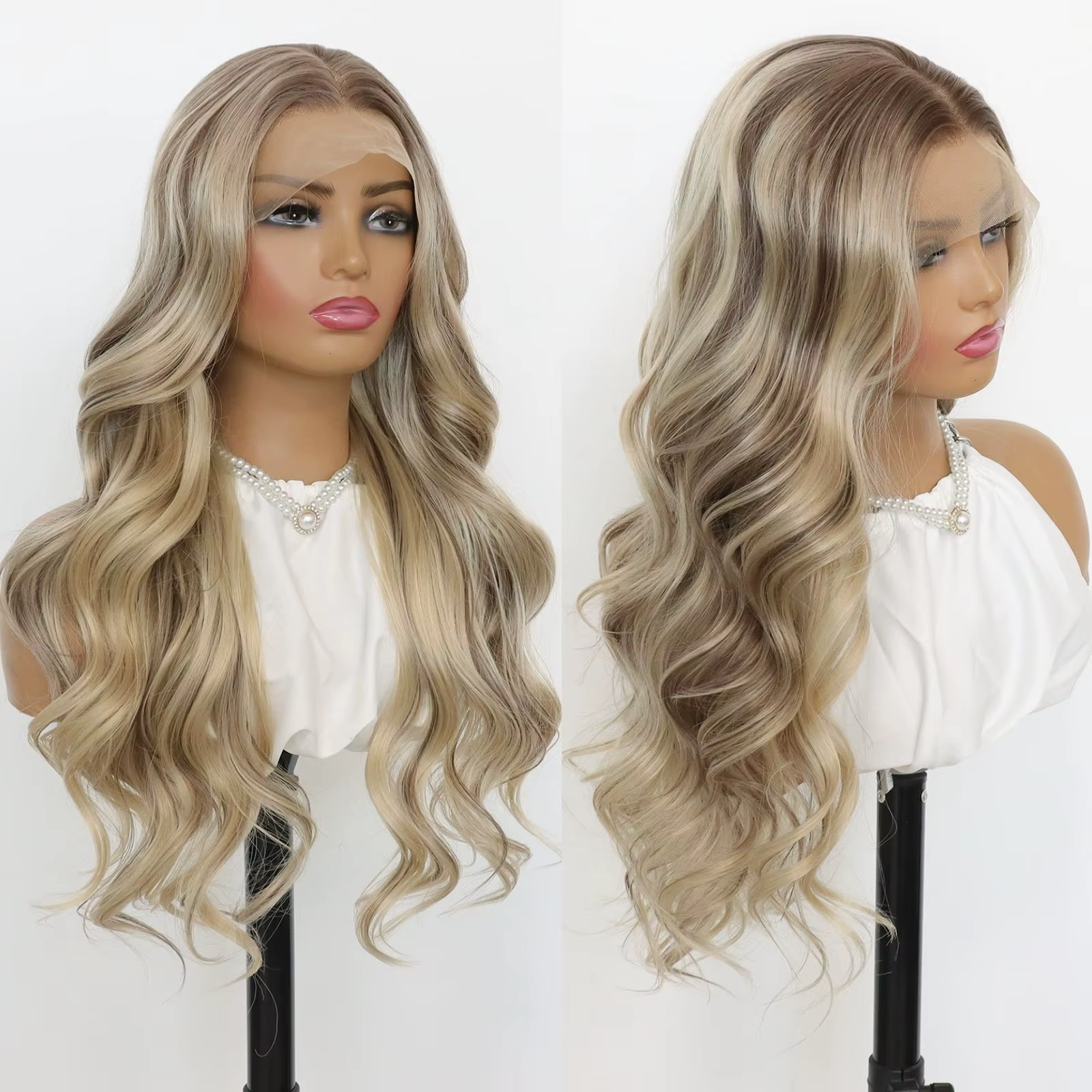 Perruque Lace Front Wig synthétique à reflets blonds