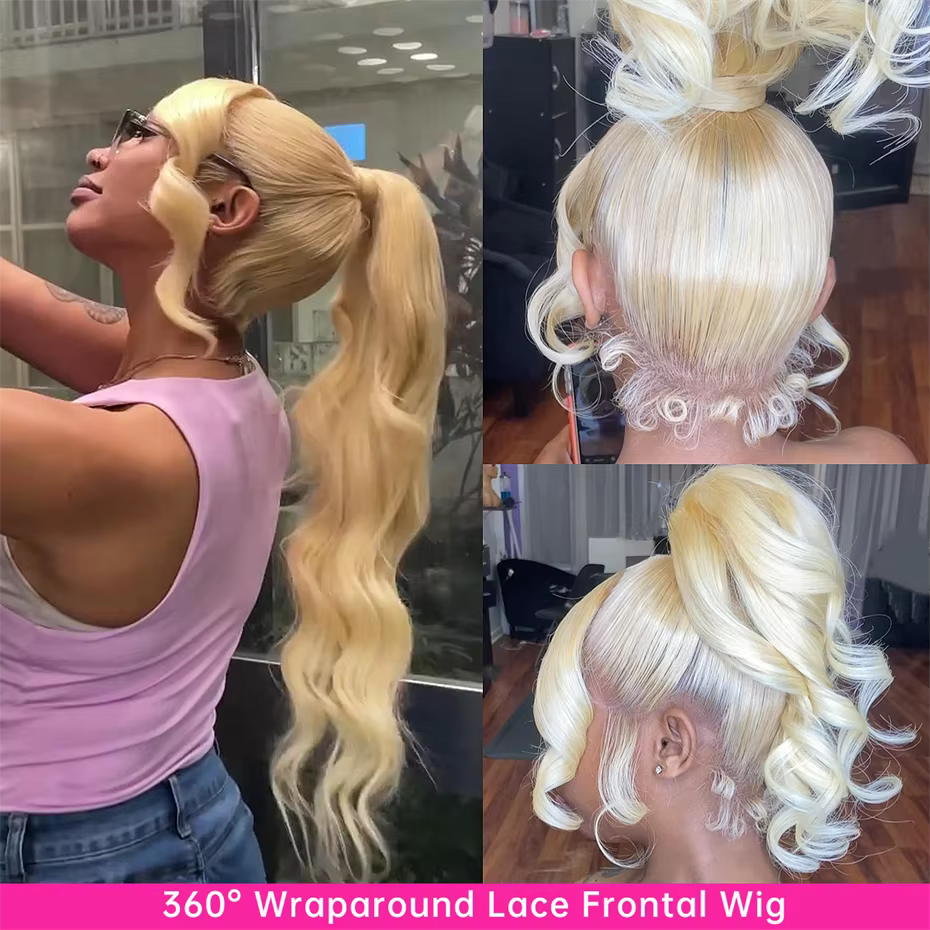 Perruque Lace Frontale 360 Blonde 613 en Cheveux Humains Pré-Pluckée