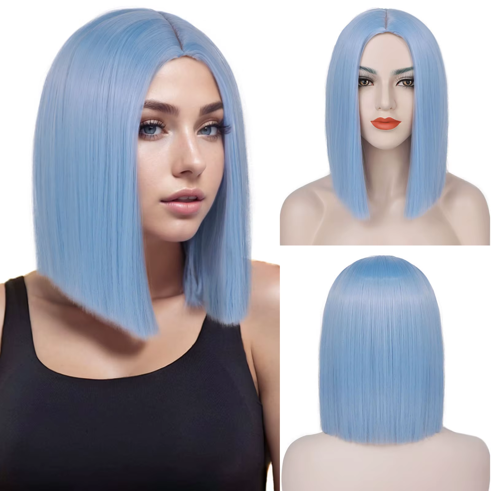 Perruque Bob synthétique courte bleu clair