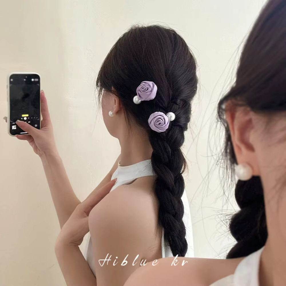 Pince à Cheveux en Satin Rose Perle