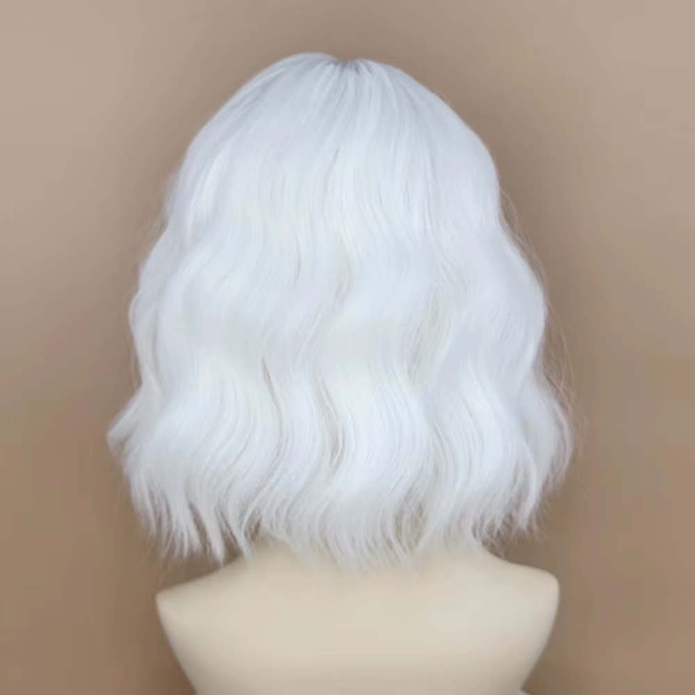 MSIWIGS – perruque synthétique courte ondulée blanche bouclée avec frange pour femmes