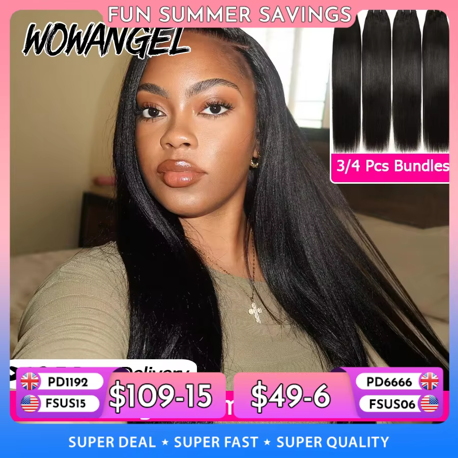 Yaki cheveux humains droits paquets couleur naturelle coudre en tisse 28 30 32 pouces léger