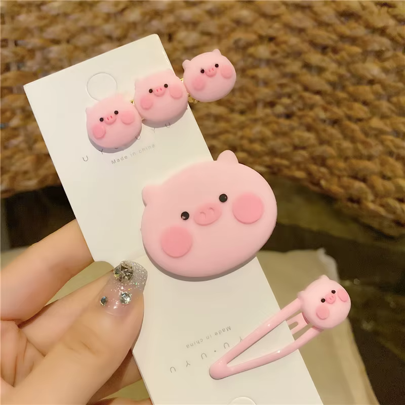Pinces à cheveux cochon rose pour enfants