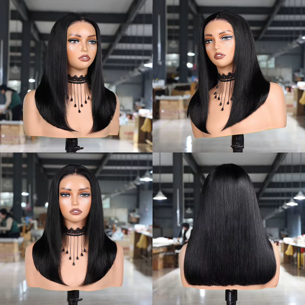 Perruques Bob Droit Sans Colle Cheveux Humains Densité 180% Fermeture en Dentelle HD 4x6