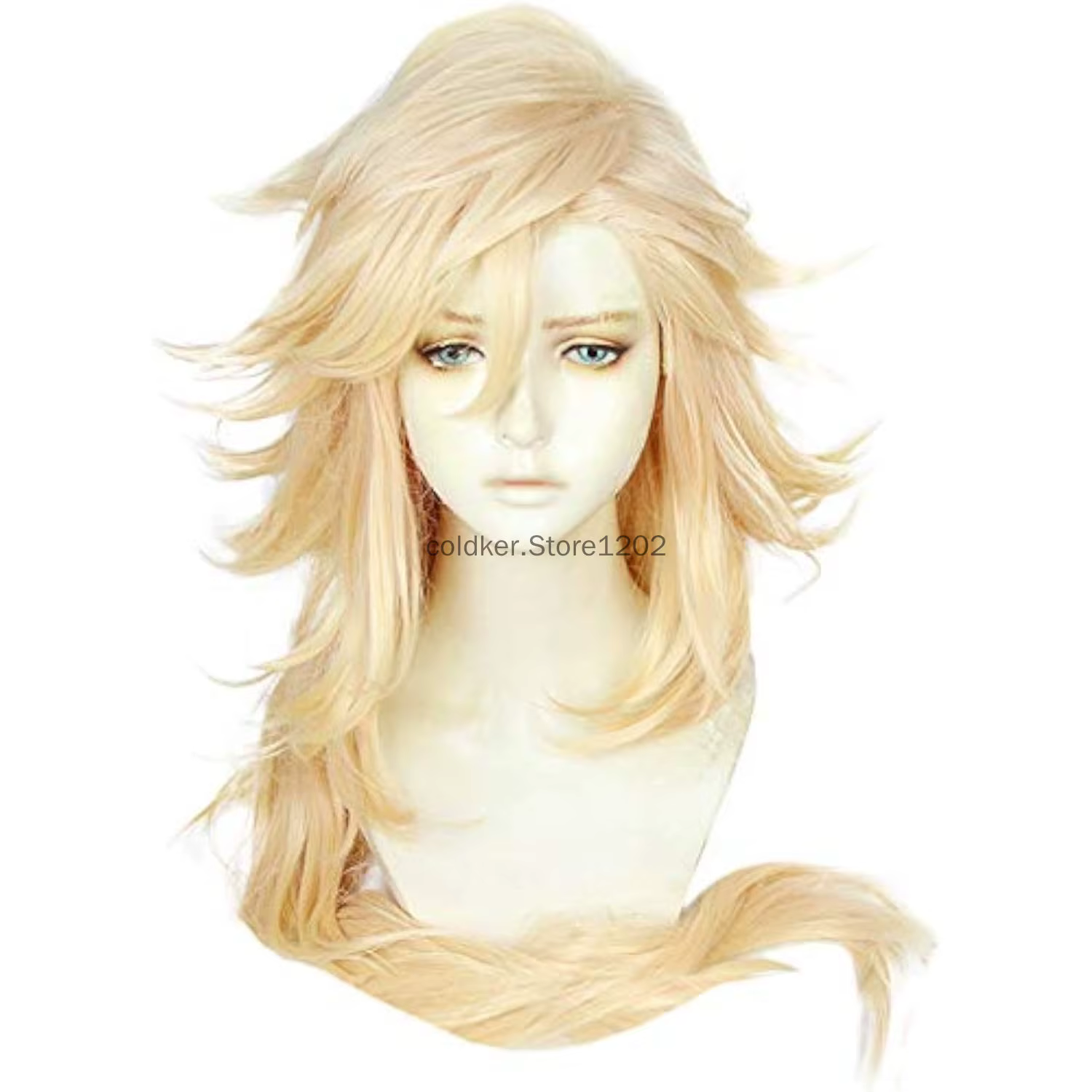 Perruque longue blonde Douma avec frange pour hommes et femmes