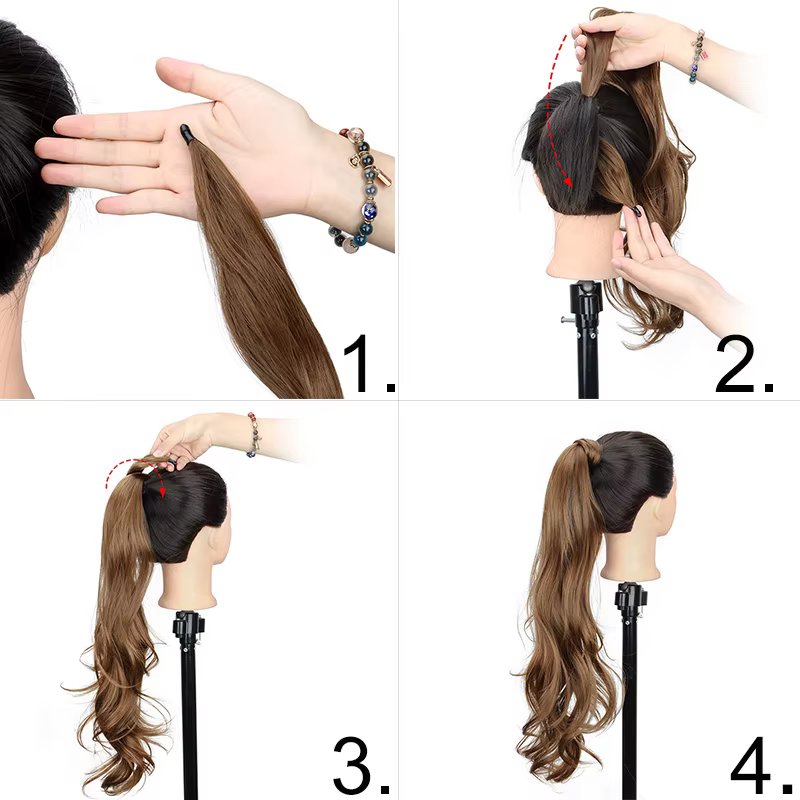 WIGSIN synthétique 32 pouces longue vague bouclée queue de cheval Extension de cheveux Flexible enrouler autour de faux postiche pour les femmes