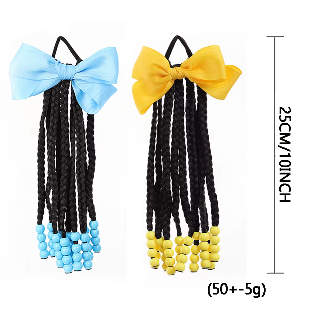 Extensions de cheveux tressées pour enfants avec perles et nœuds
