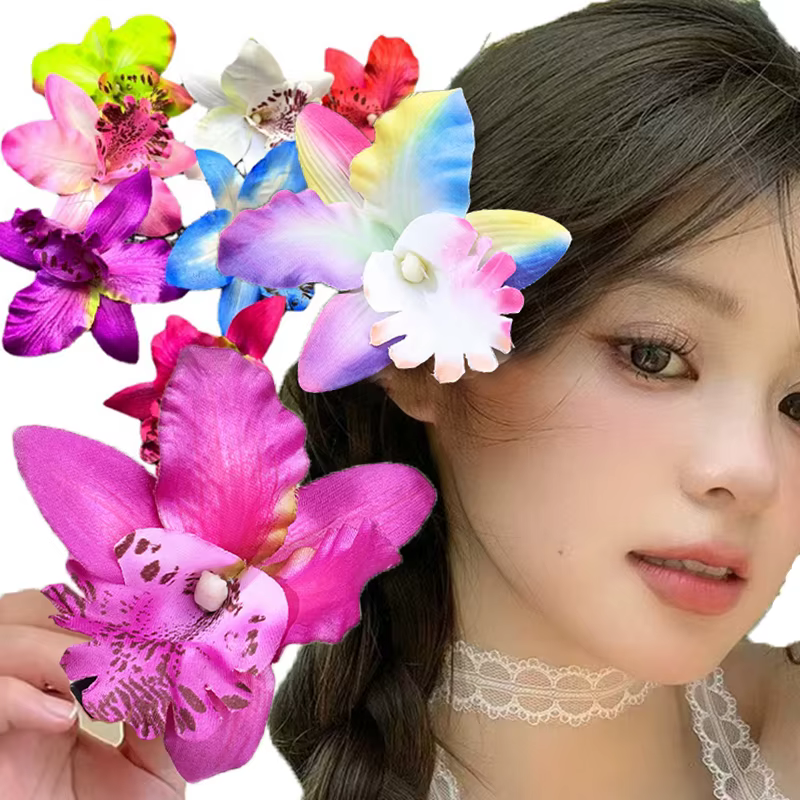 Pinces à cheveux à fleurs d'orchidées hawaïennes