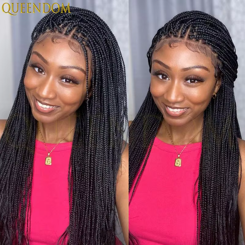 Perruques tressées synthétiques sans nœuds en boîte pleine dentelle Cornrow