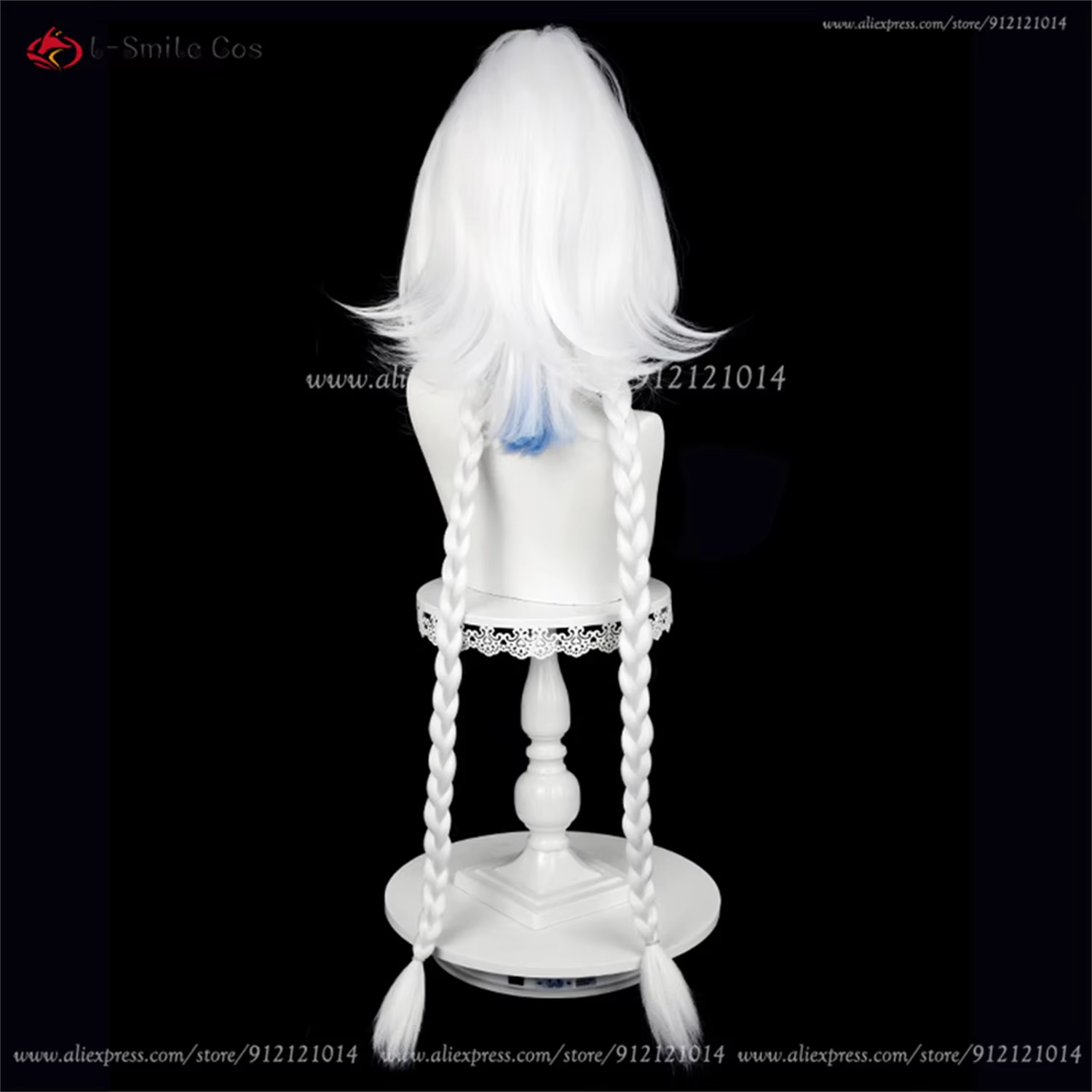 Mualani Cosplay perruque 110 cm de Long tressé blanc bleu perruques mixtes Meztli