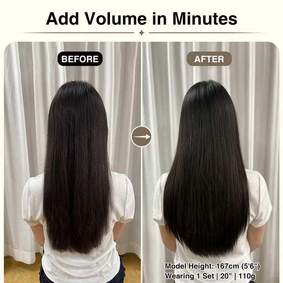 Extensions de cheveux humains à clips invisibles en PU