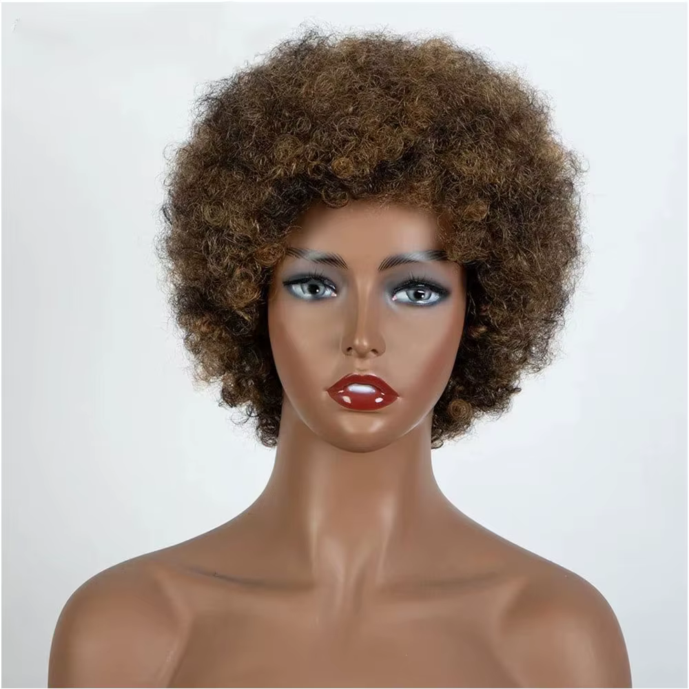 Afro crépus bouclés mettre en évidence perruque cheveux humains Ombre brun blond