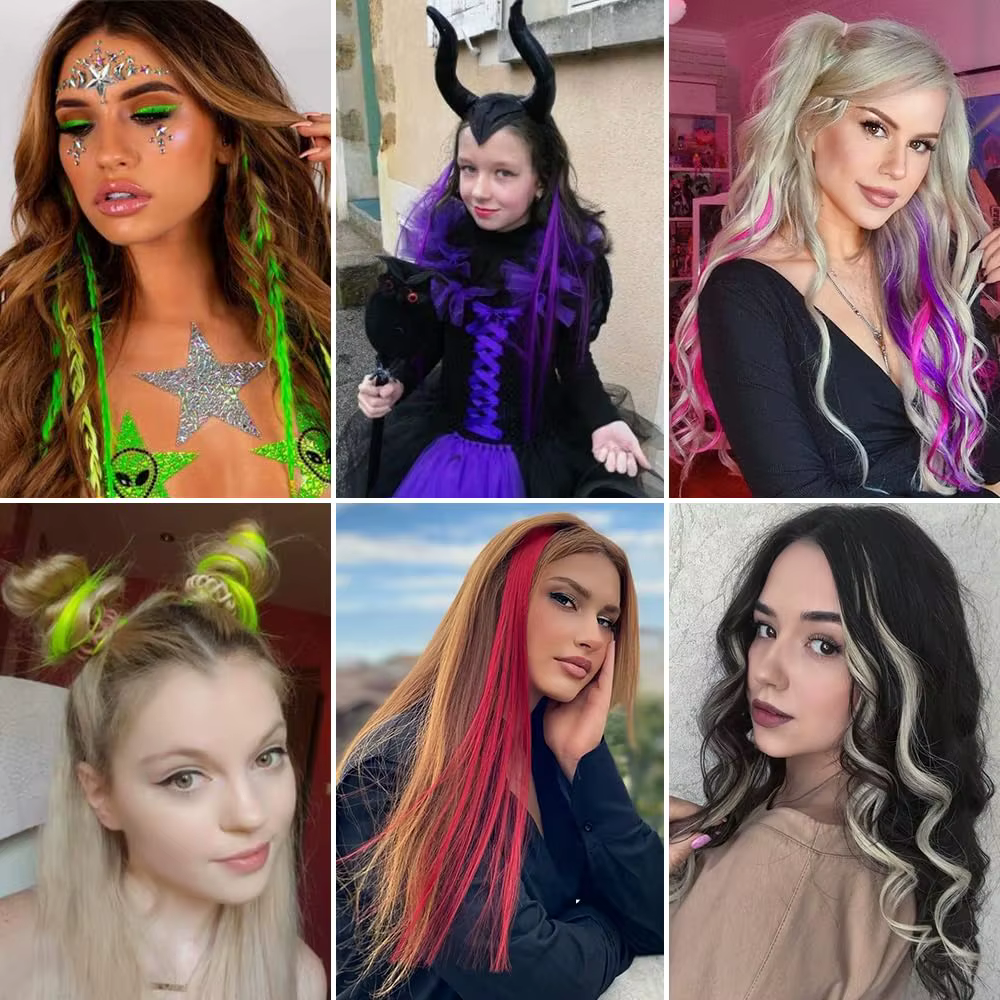 Extensions de cheveux synthétiques longues à clips