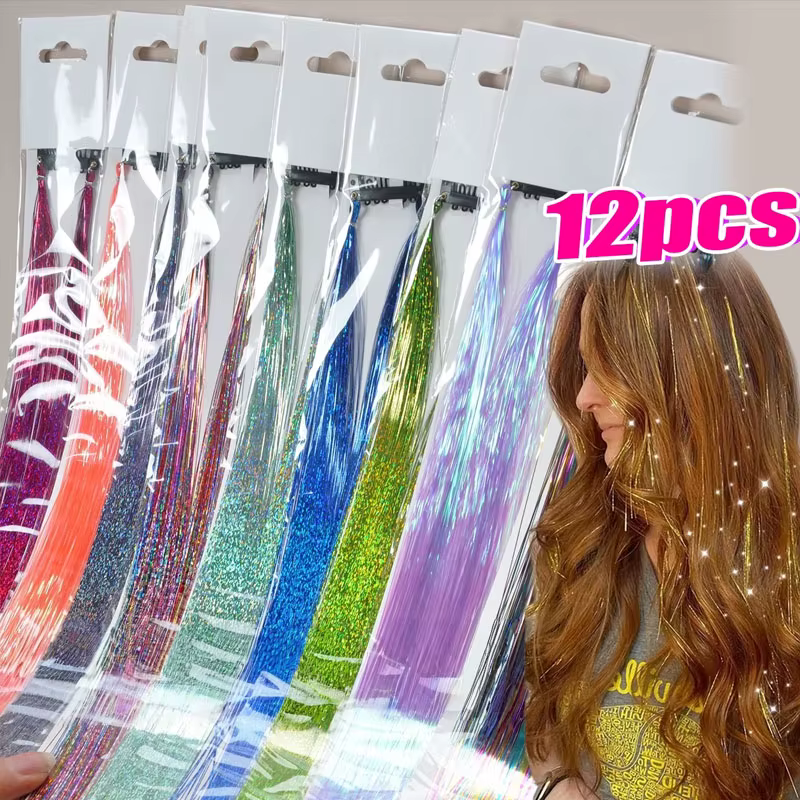 Extensions de cheveux en soie arc-en-ciel scintillantes pour femmes