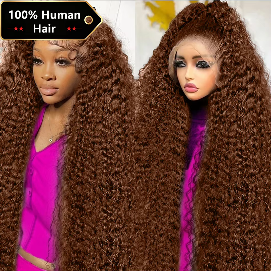 Perruques bouclées profondes cheveux humains brun chocolat 13x4 13x6 Hd dentelle frontale perruque colorée vague d'eau
