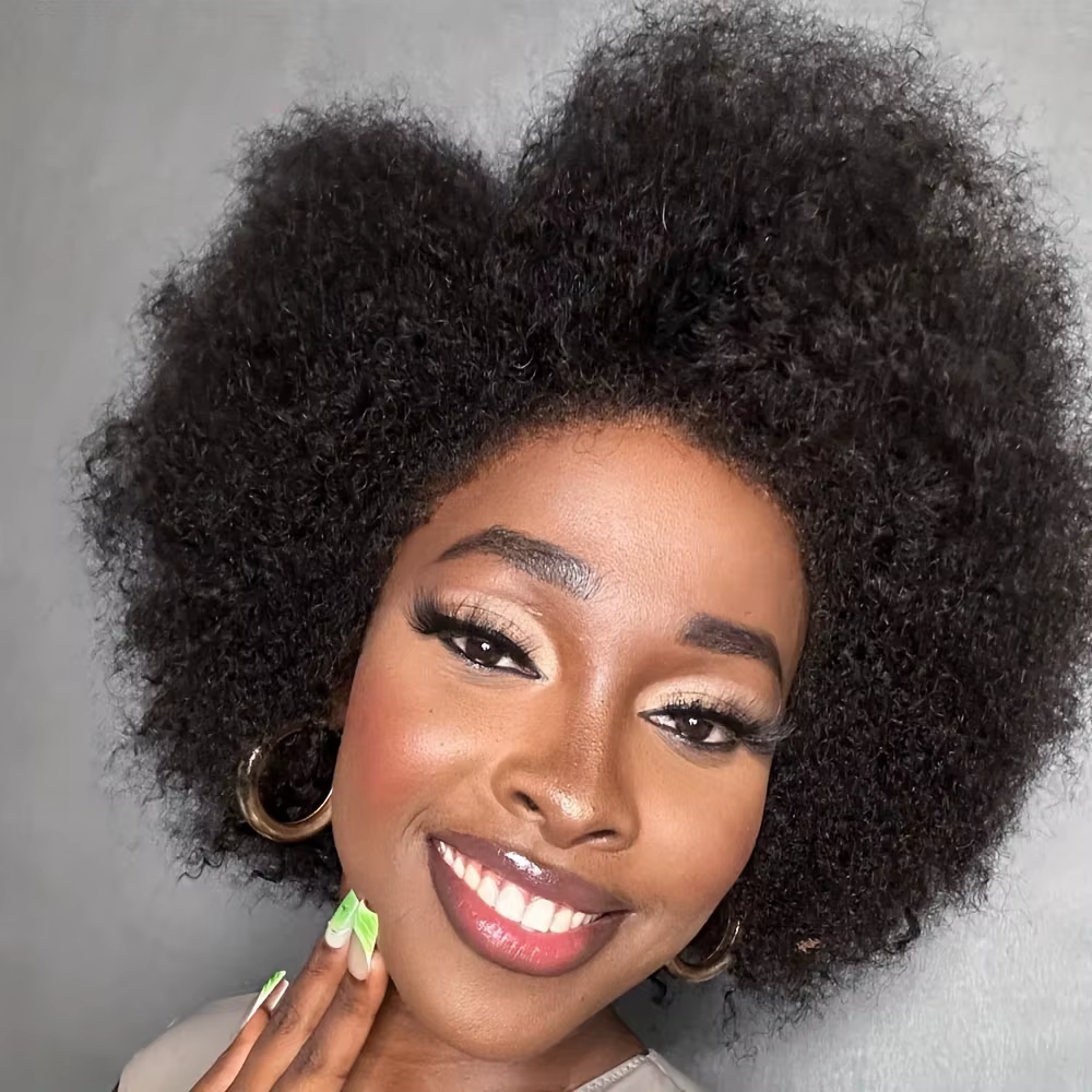 Afro crépus bouclés dentelle avant perruque couleur naturelle
