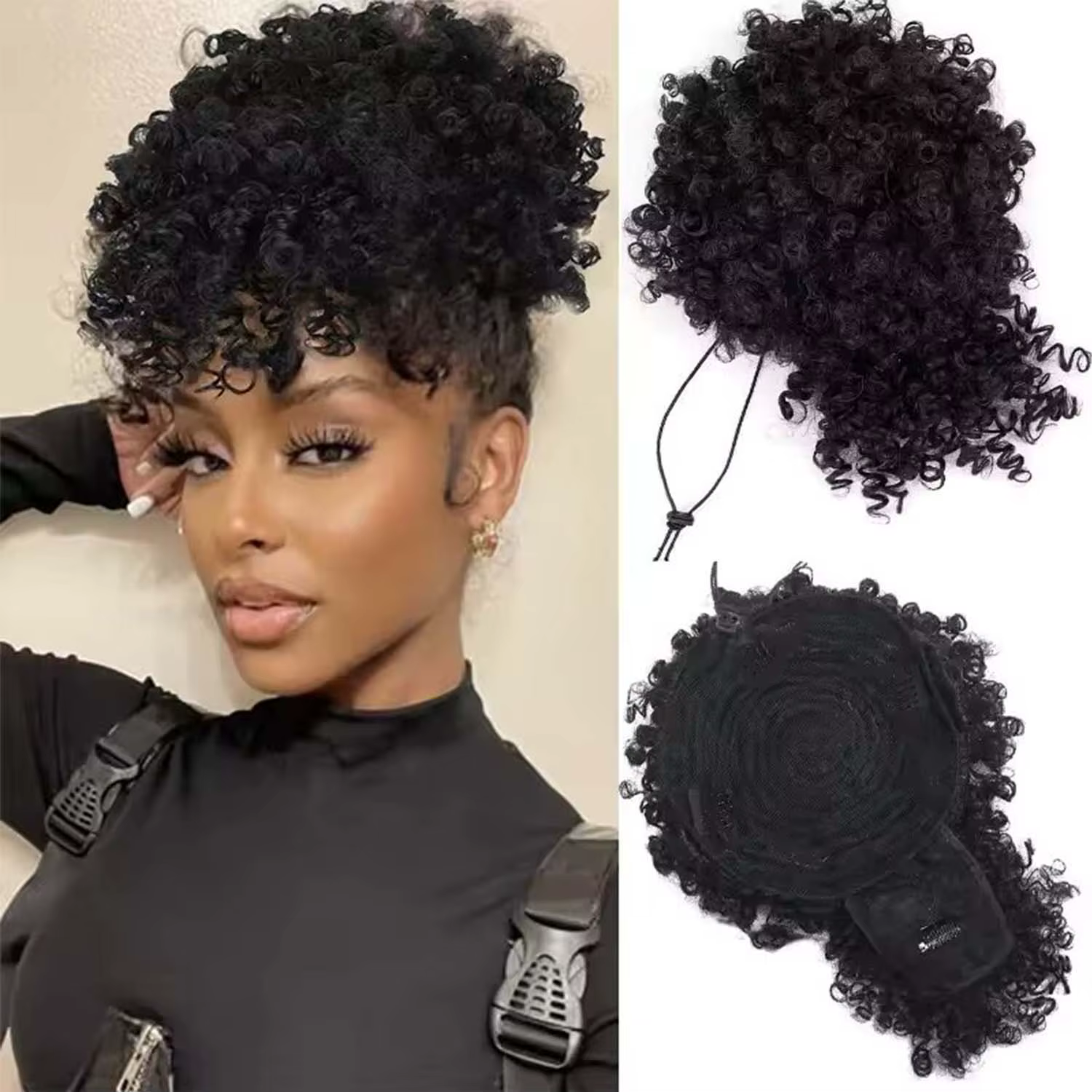 Extension de queue de cheval synthétique Afro bouffante crépue bouclée avec frange