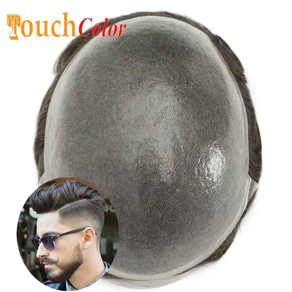 Noeuds invisibles 0.06mm Base de peau mince hommes perruque cheveux humains naturels