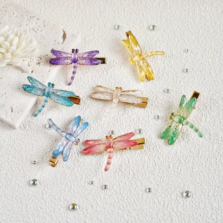 Lot de 4 pinces à cheveux libellule colorées en résine pour femmes