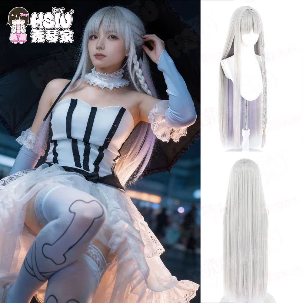 Perruque de cosplay synthétique en fibre Francesca Prelati HSIU, longue, gris argenté mélangé violet taro, pour le jeu Fate/strange