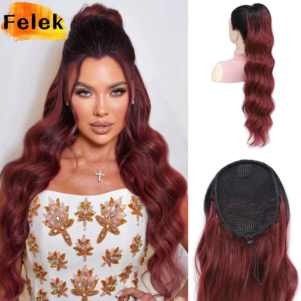 Extension de queue de cheval ondulée bouclée synthétique longue 28 pouces Extensions de cheveux