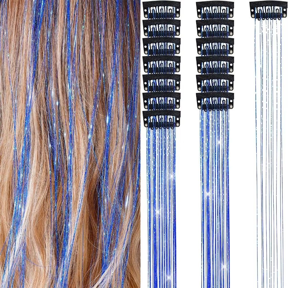 Extensions de cheveux à clipser tendance, mèches colorées brillantes, cheveux de fée, mèches longues et lisses pour filles