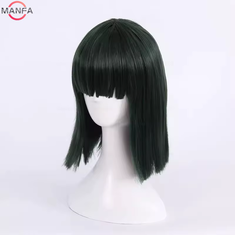 Fubuki Cosplay perruque filles résistant à la chaleur cheveux synthétiques vert profond Bobo perruques + bonnet