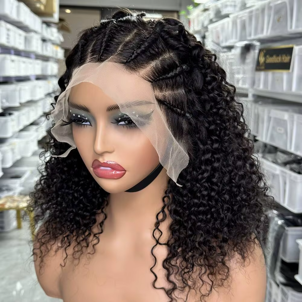 13x4 tresse perruques cheveux humains Afro crépus bouclés dentelle avant perruques pour les femmes Super Double dessiné 250% densité brésilienne Remy cheveux 16 pouces